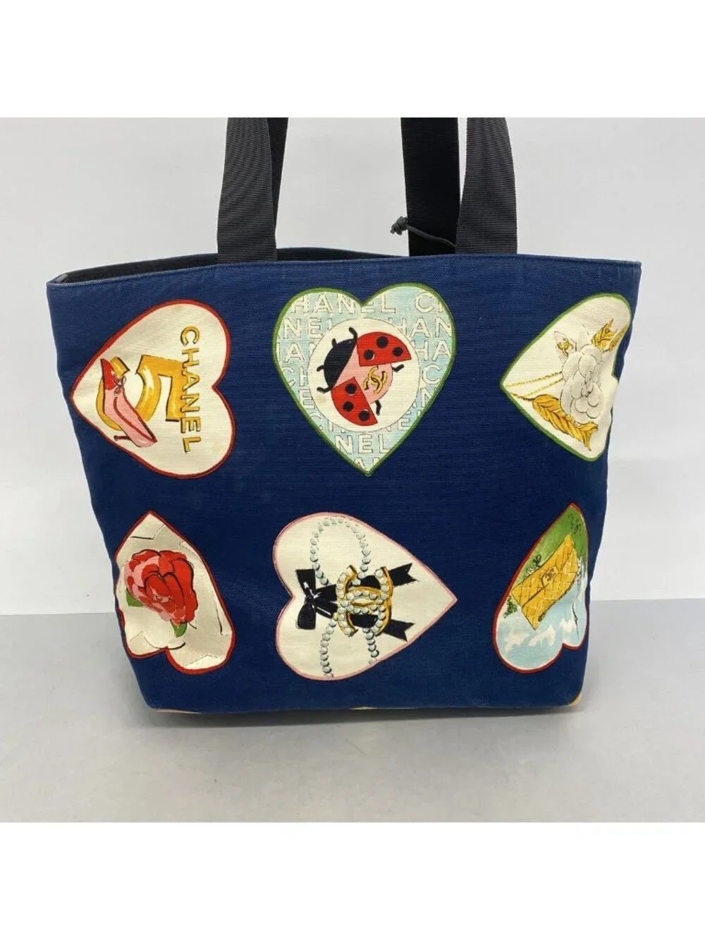 Chanel Tote Bag Canvas Navy Silver